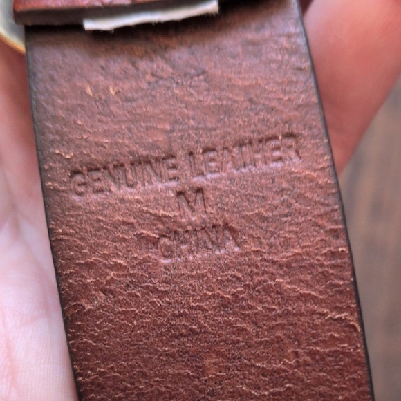 Floral Embossed Cut-Out Brown Genuine Leather Belt with Vintage Brass Buckle, S - Picture 2 of 15